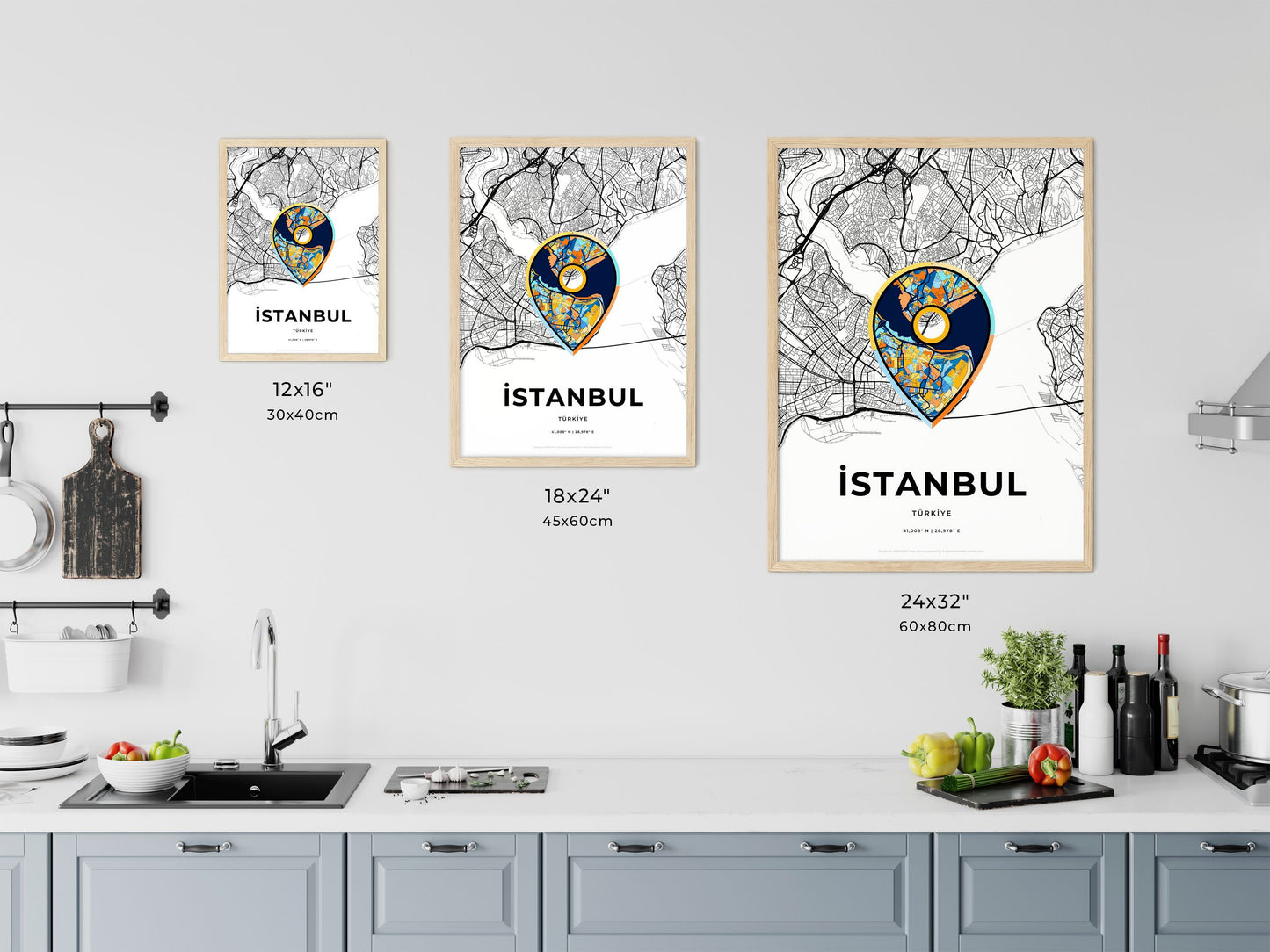 Istanbul Turkey art map size chart