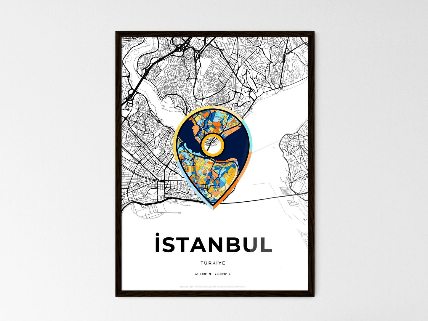 Istanbul Turkey wedding art map with pointer icon