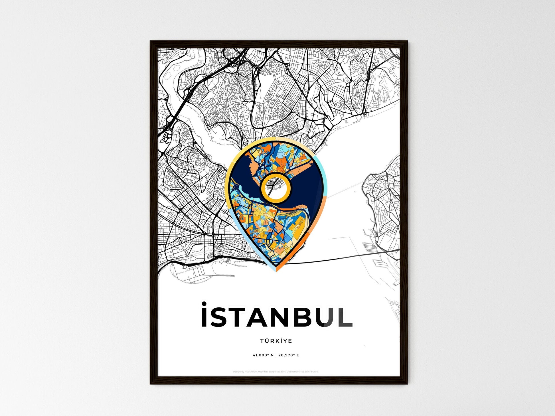 Istanbul Turkey wedding art map with pointer icon