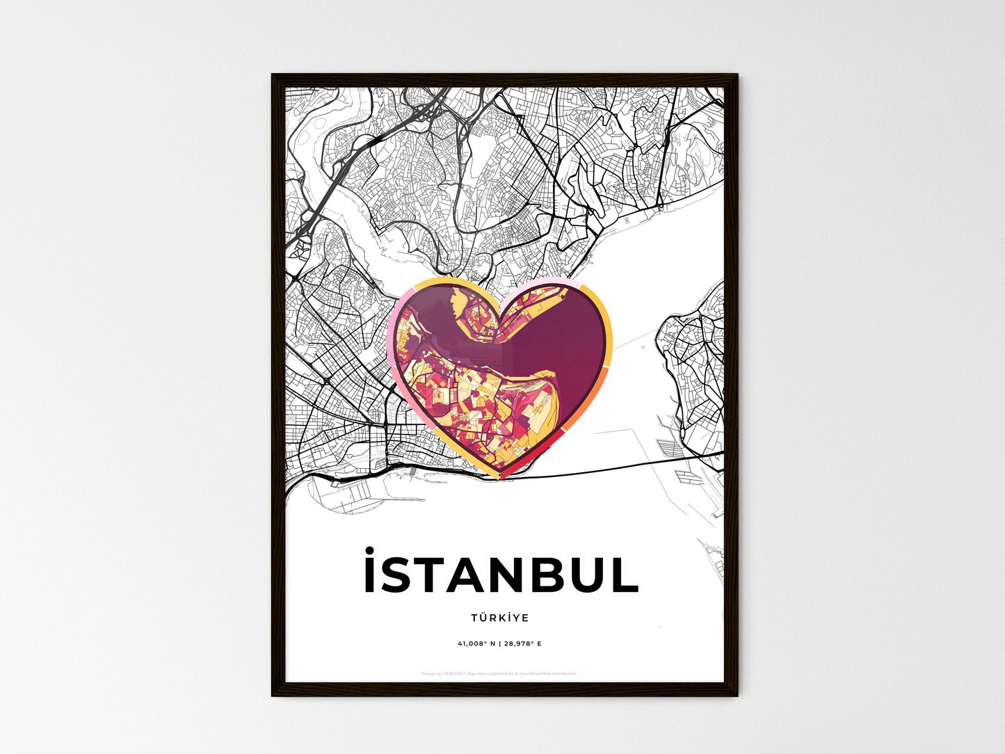 Istanbul Turkey wedding art map with heart icon