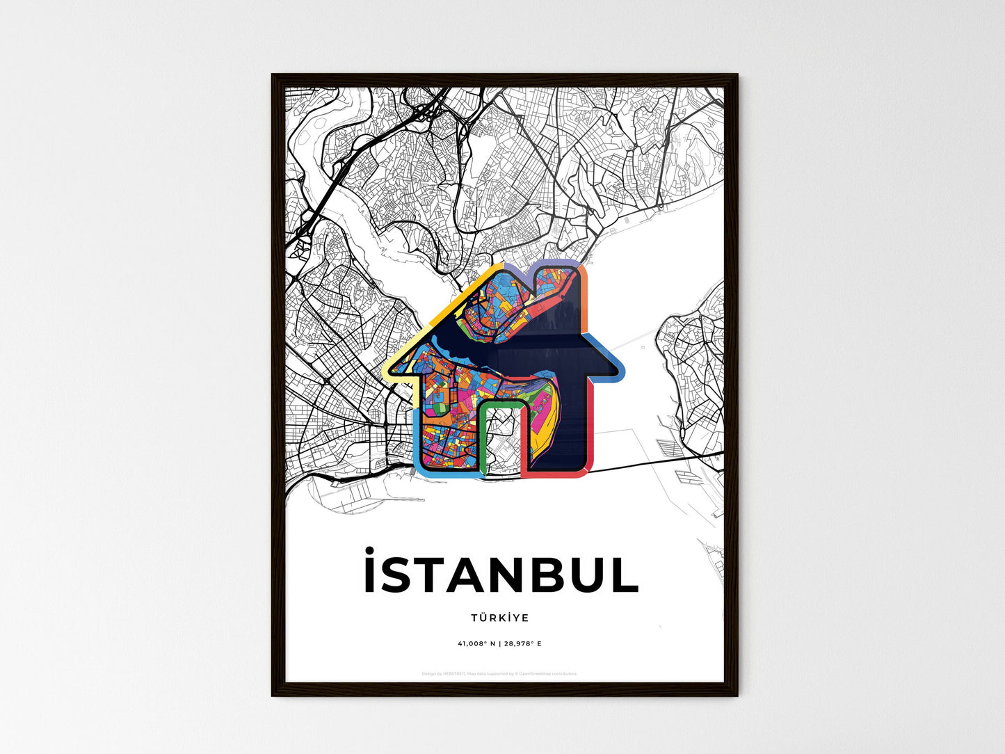Istanbul Turkey wedding art map with home icon