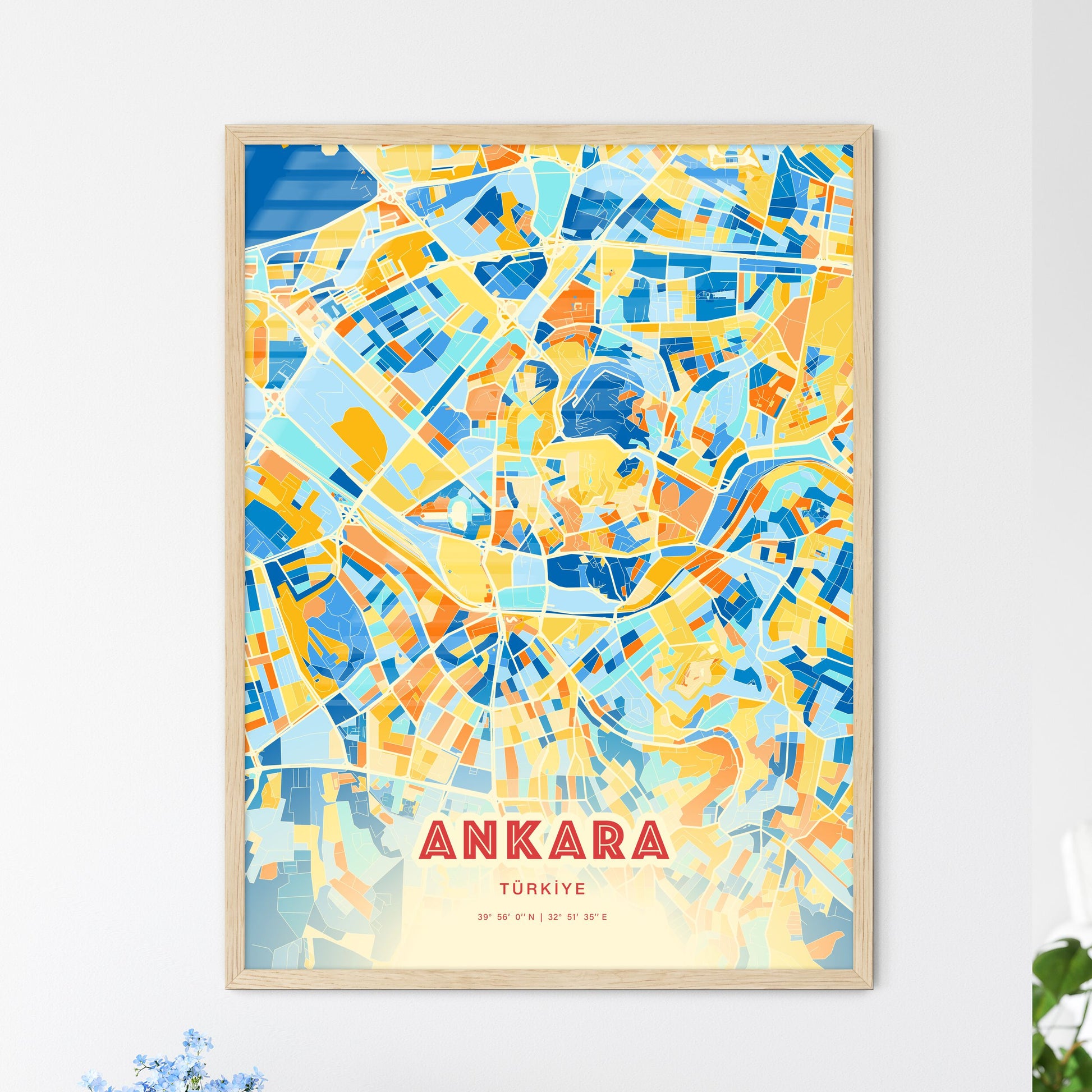 Colorful Ankara Turkey Fine Art Map Blue Orange
