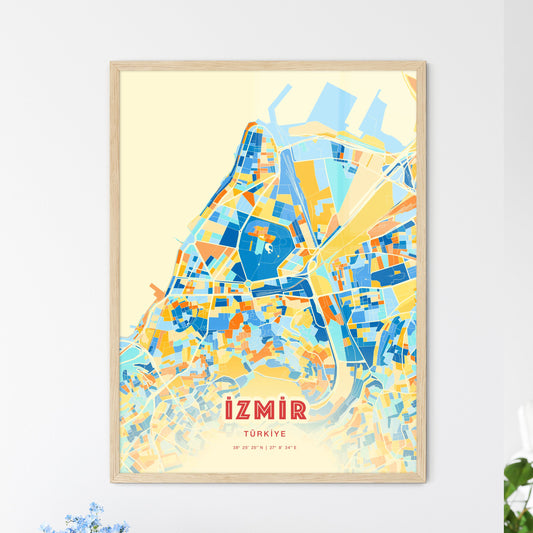 Colorful İzmir Turkey Fine Art Map Blue Orange