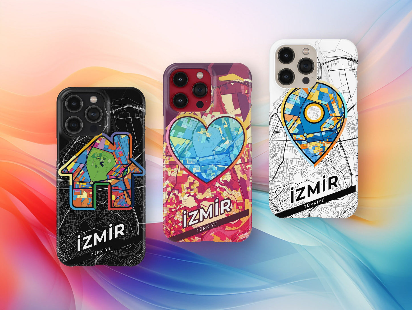 İzmir Turkey slim phone case with colorful icon. Birthday, wedding or housewarming gift. Couple match cases.
