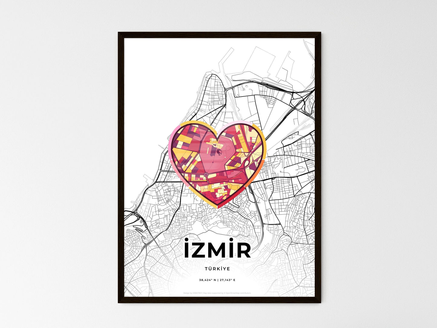İzmir Turkey wedding art map with heart icon