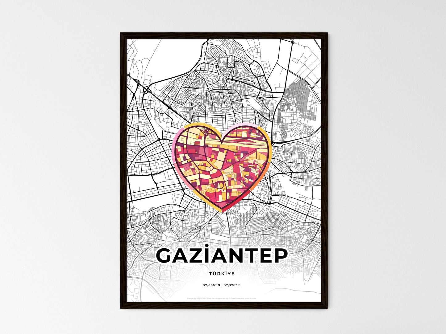 Gaziantep Turkey wedding art map with heart icon