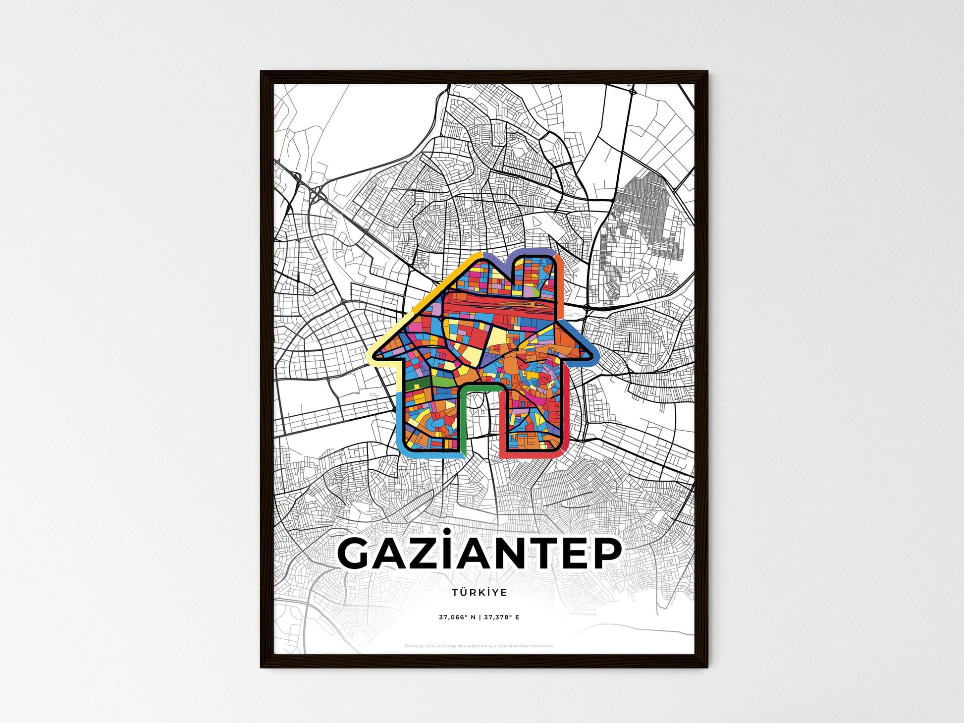 Gaziantep Turkey wedding art map with home icon