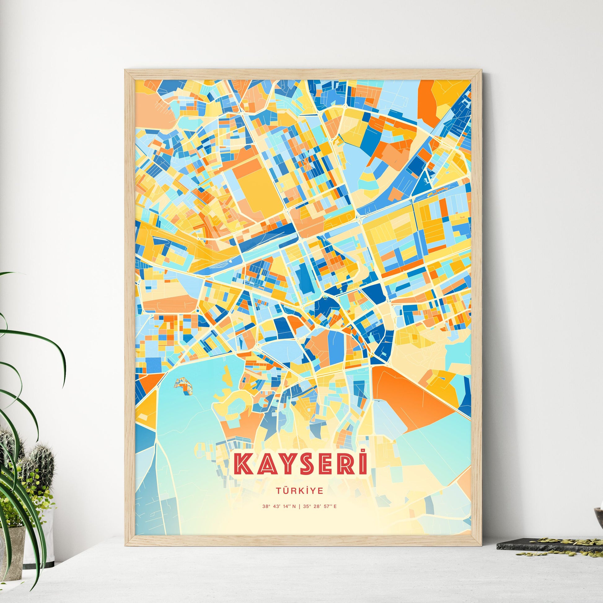 Colorful Kayseri Turkey Fine Art Map Blue Orange