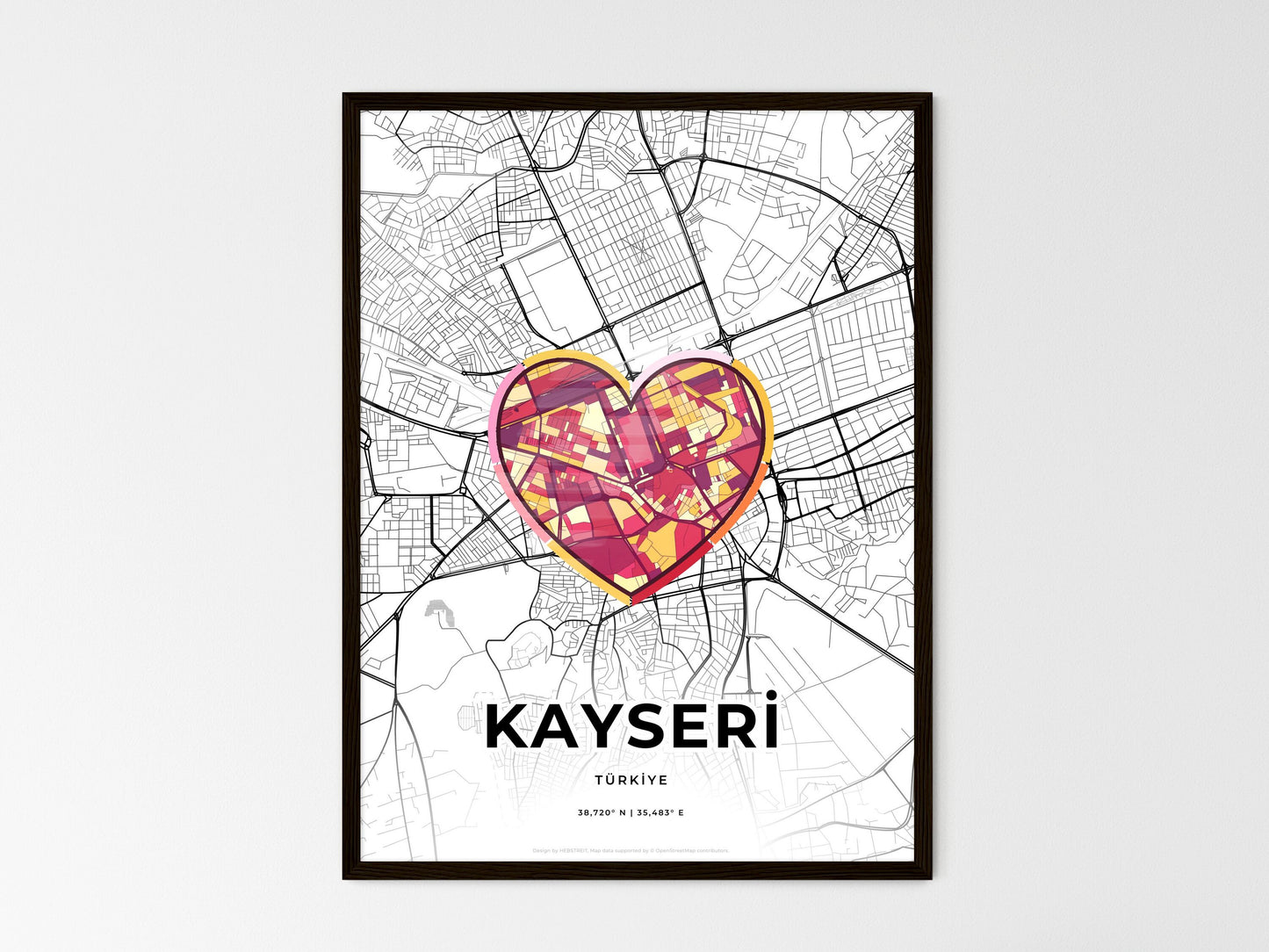 Kayseri Turkey wedding art map with heart icon