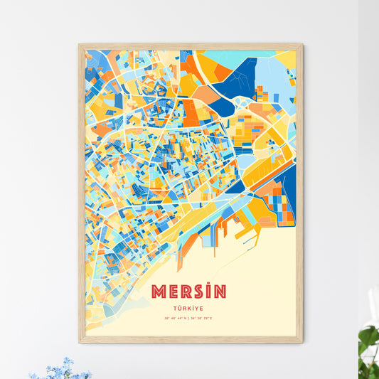 Colorful MERSIN TURKEY Fine Art Map Blue Orange