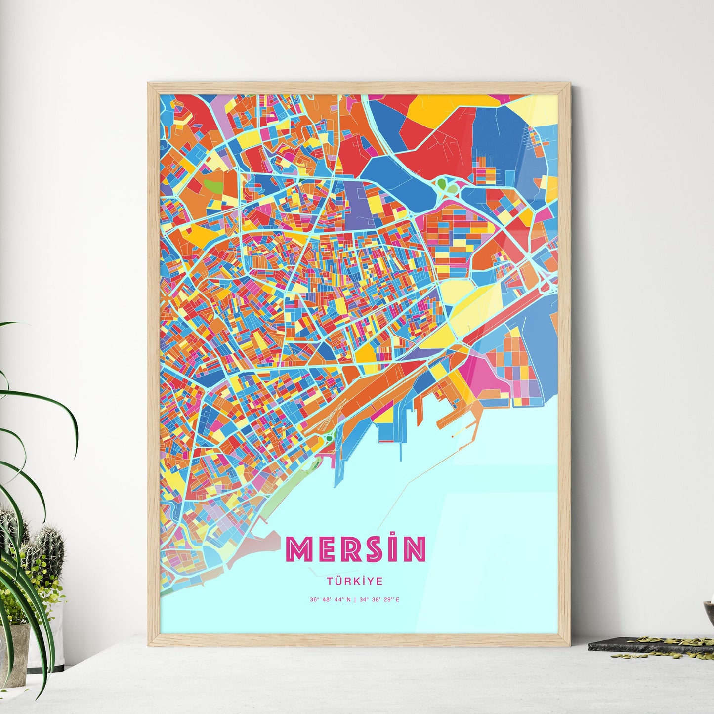 Colorful MERSIN TURKEY Fine Art Map Crazy Colors