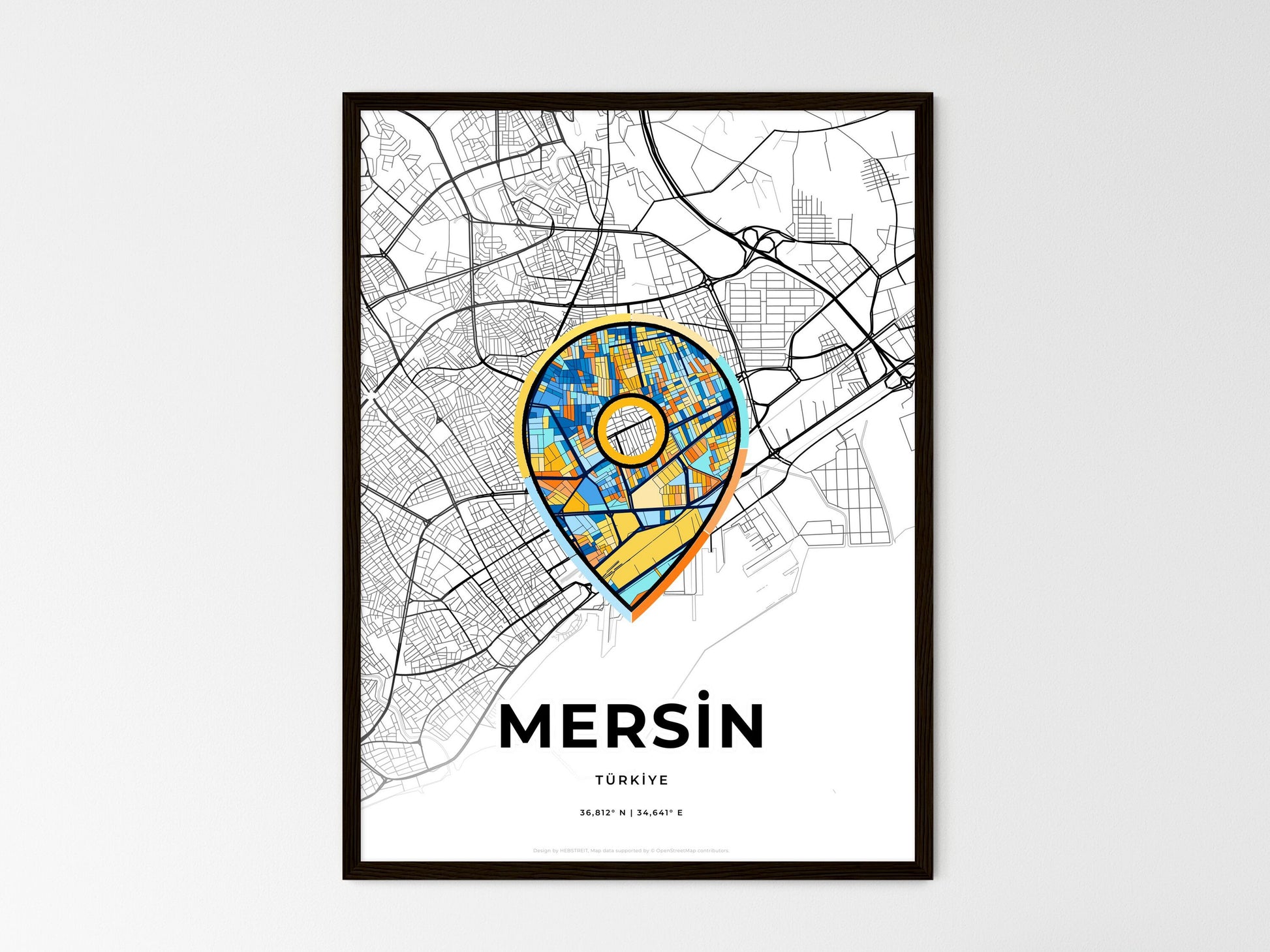 Mersin Turkey wedding art map with pointer icon
