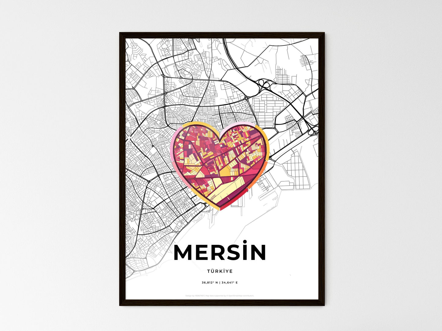 Mersin Turkey wedding art map with heart icon