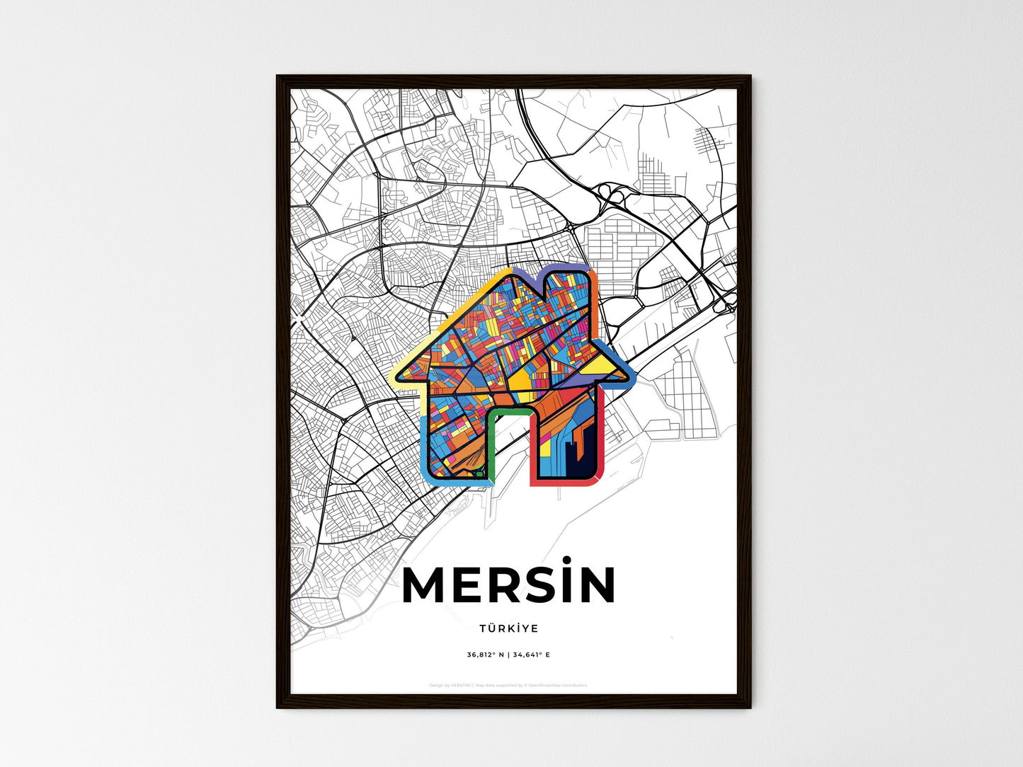 Mersin Turkey wedding art map with home icon