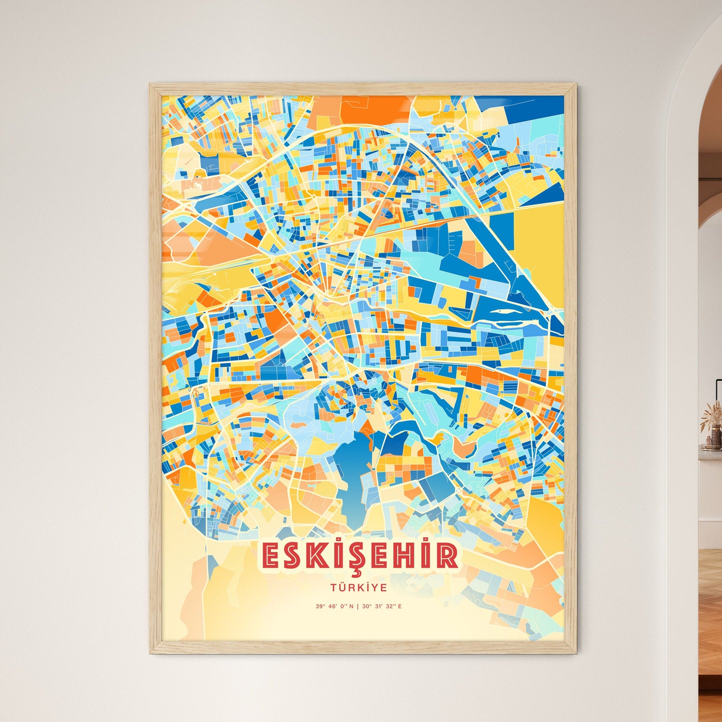 Colorful ESKIŞEHIR TURKEY Fine Art Map Blue Orange