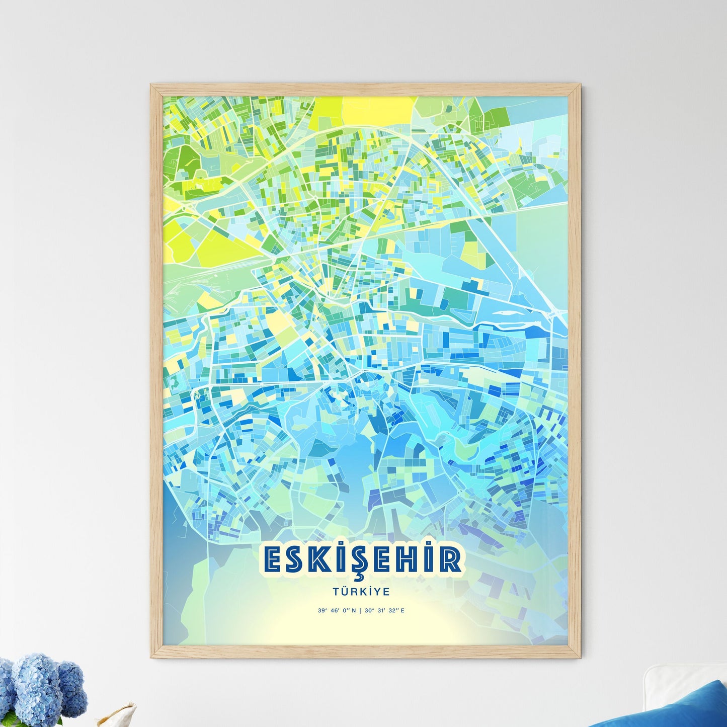 Colorful ESKIŞEHIR TURKEY Fine Art Map Cool Blue