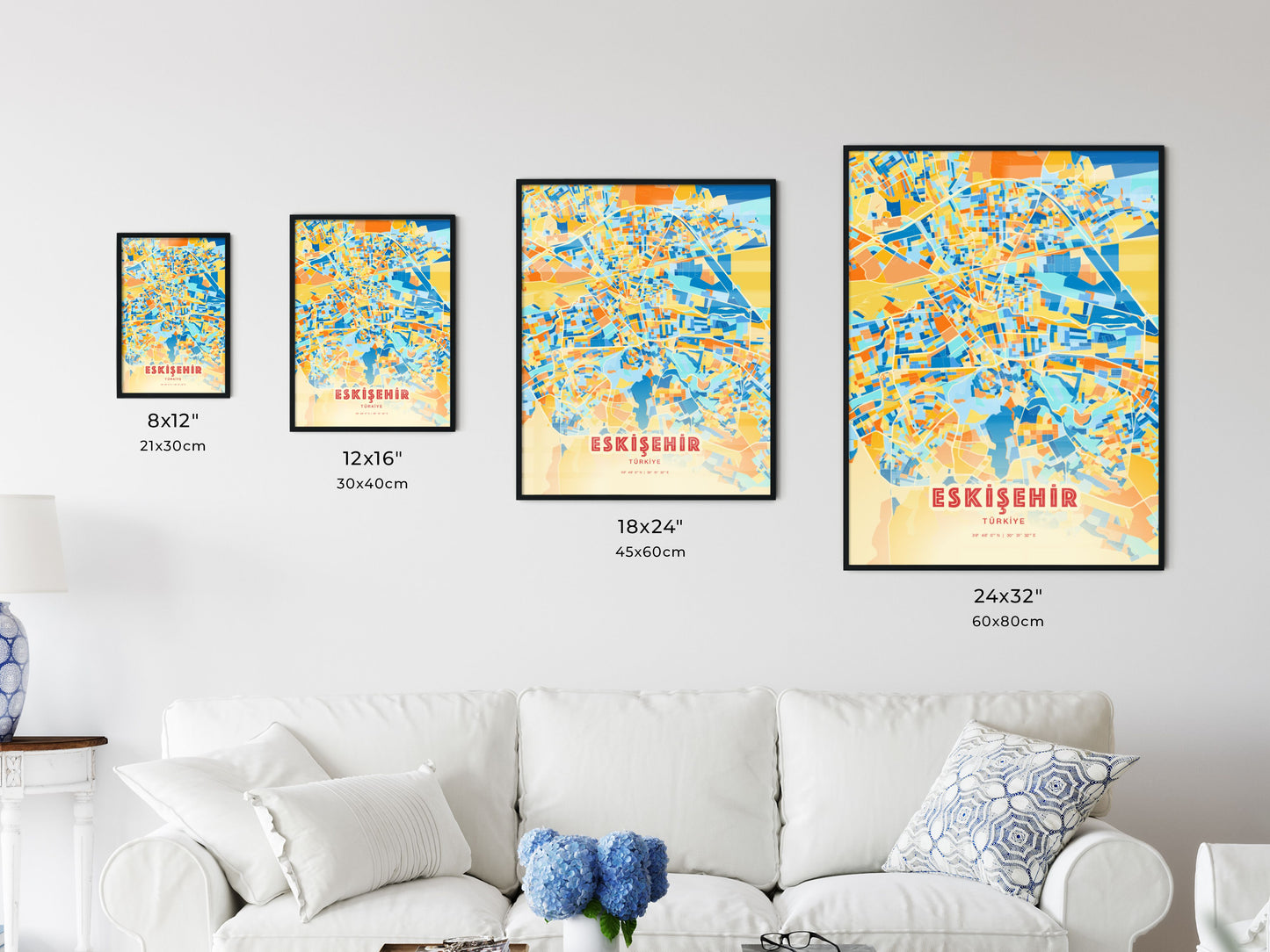 Colorful ESKIŞEHIR TURKEY Fine Art Map Blue Orange