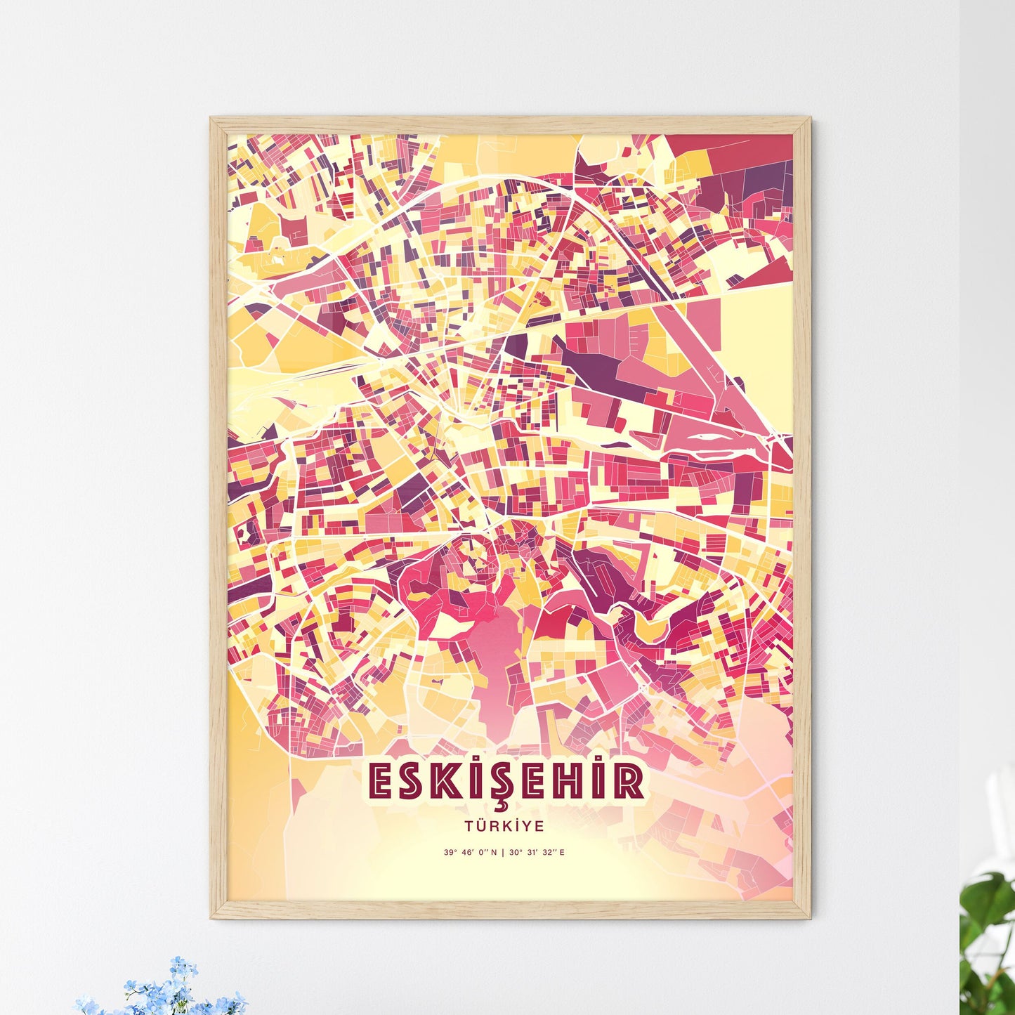 Colorful ESKIŞEHIR TURKEY Fine Art Map Hot Red