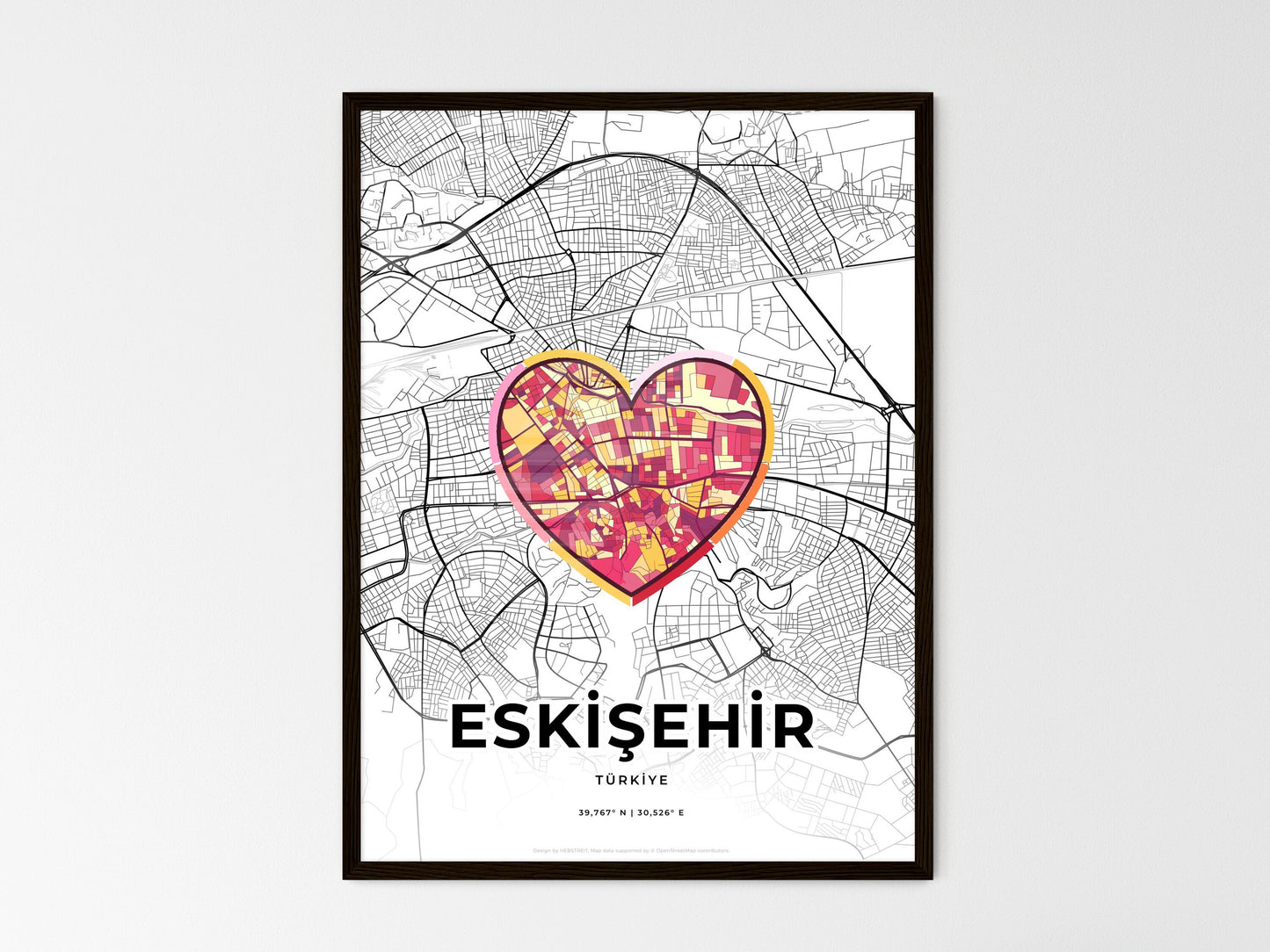 Eskişehir Turkey wedding art map with heart icon