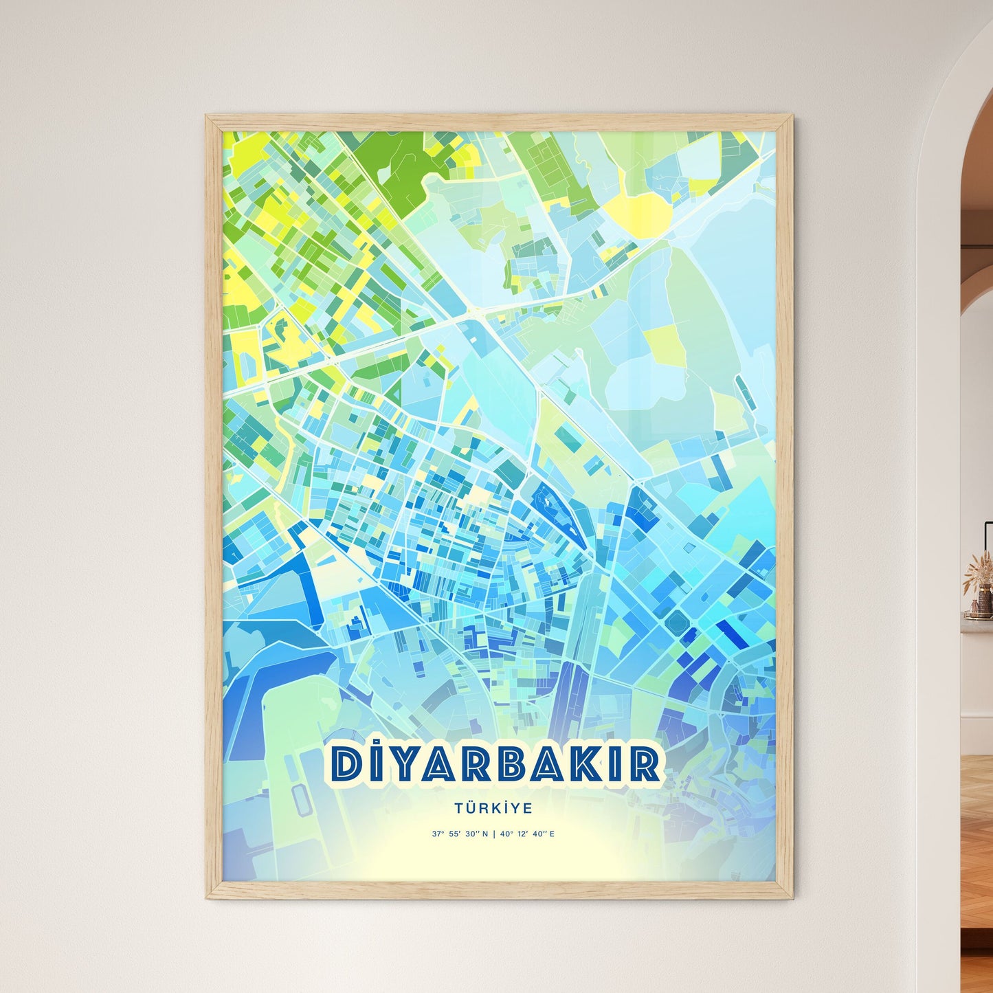 Colorful DIYARBAKIR TURKEY Fine Art Map Cool Blue