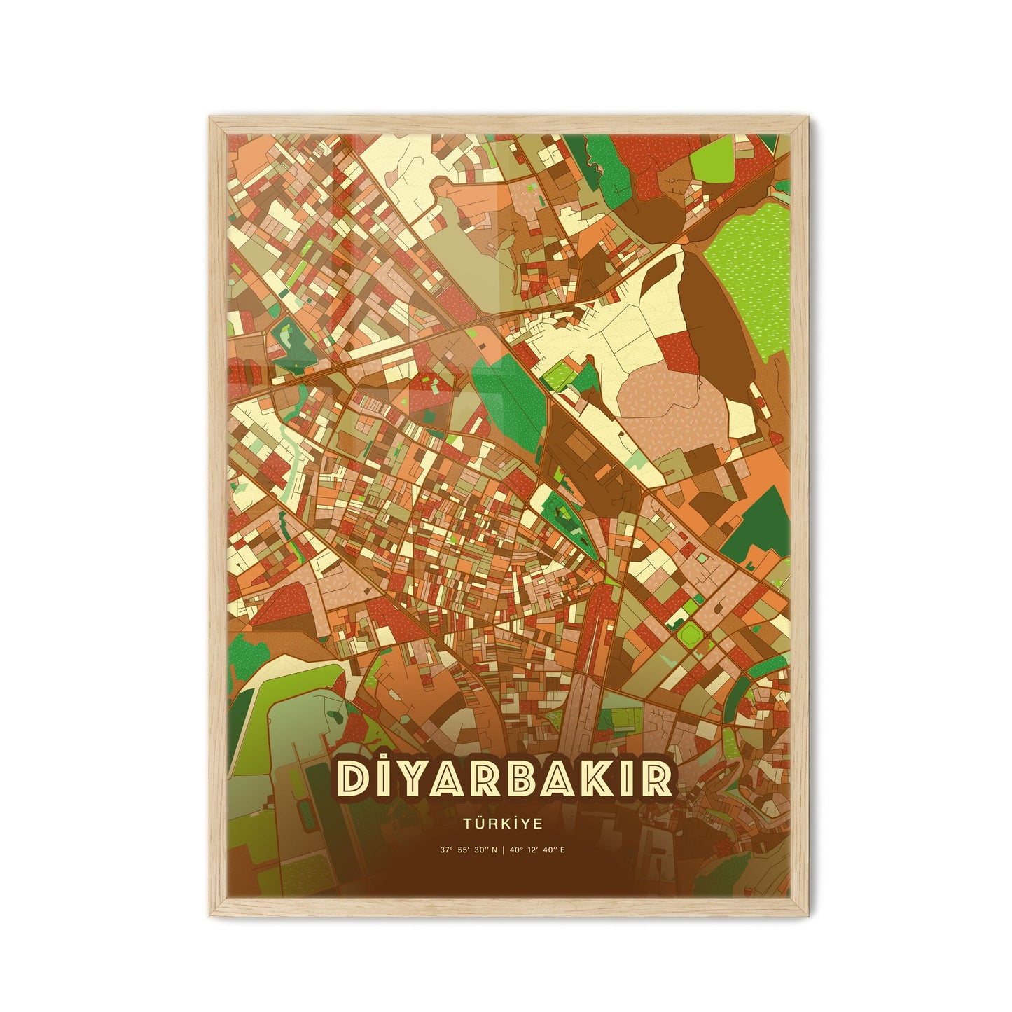 Colorful DIYARBAKIR TURKEY Fine Art Map Farmhouse