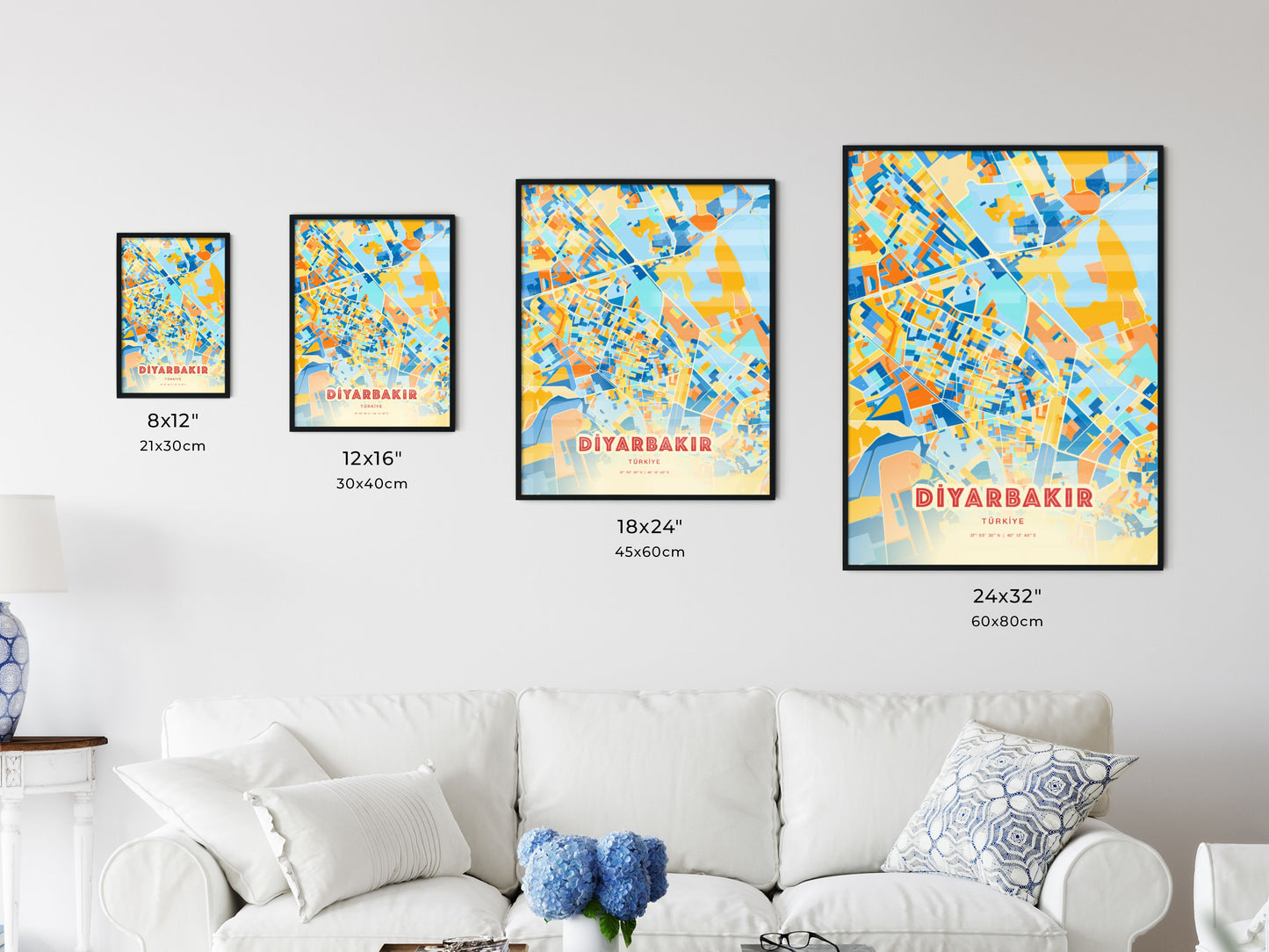 Colorful DIYARBAKIR TURKEY Fine Art Map Blue Orange