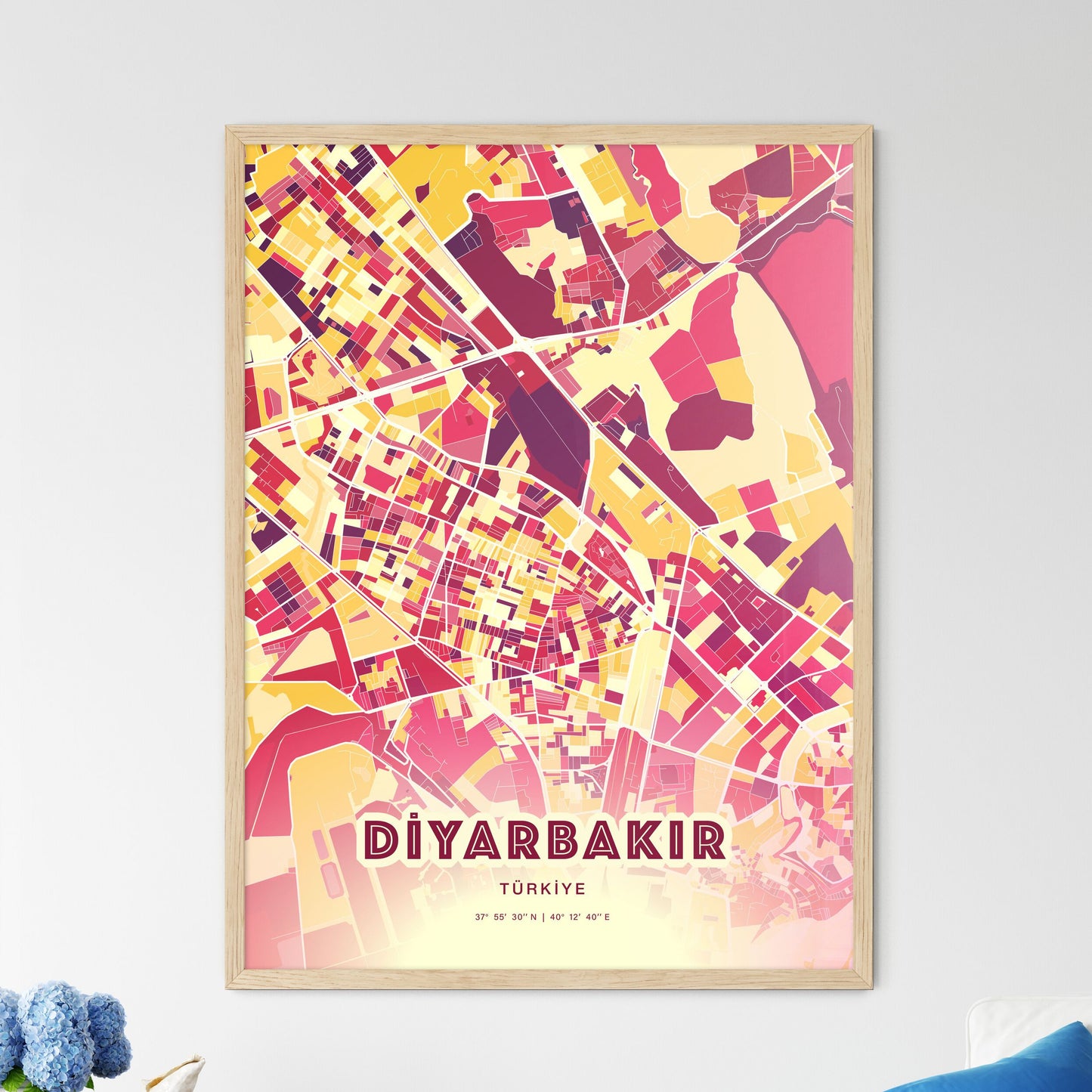 Colorful DIYARBAKIR TURKEY Fine Art Map Hot Red