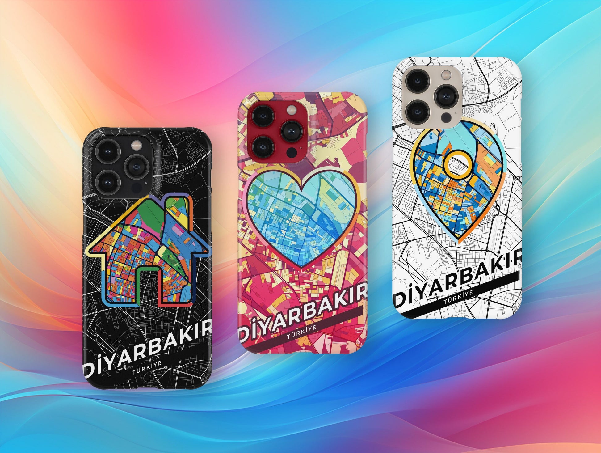 Diyarbakır Turkey slim phone case with colorful icon. Birthday, wedding or housewarming gift. Couple match cases.