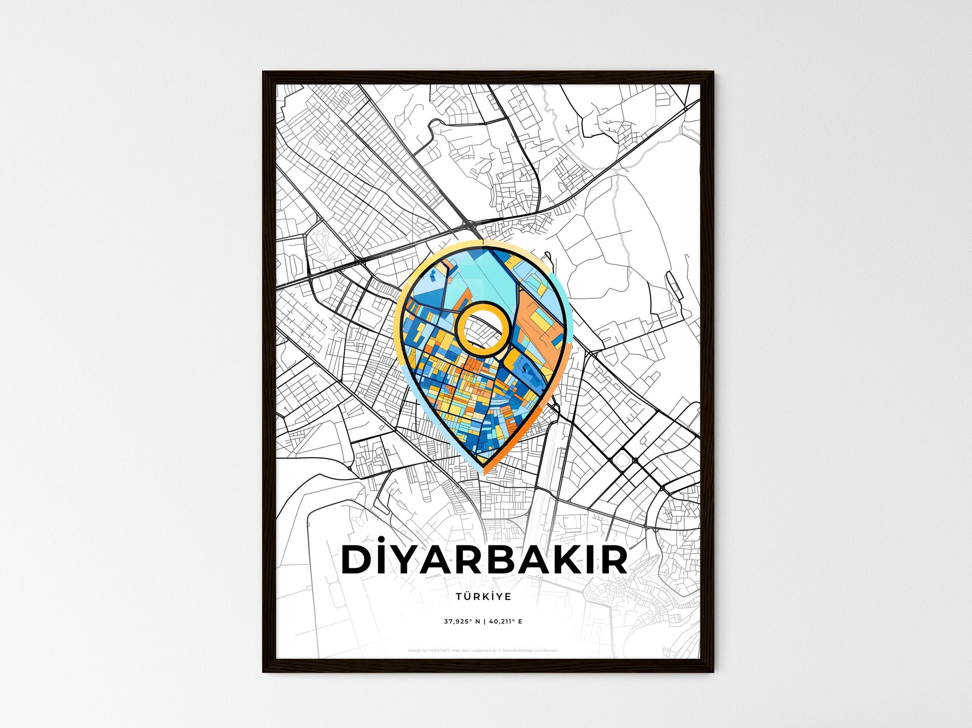 Diyarbakir Turkey wedding art map with pointer icon