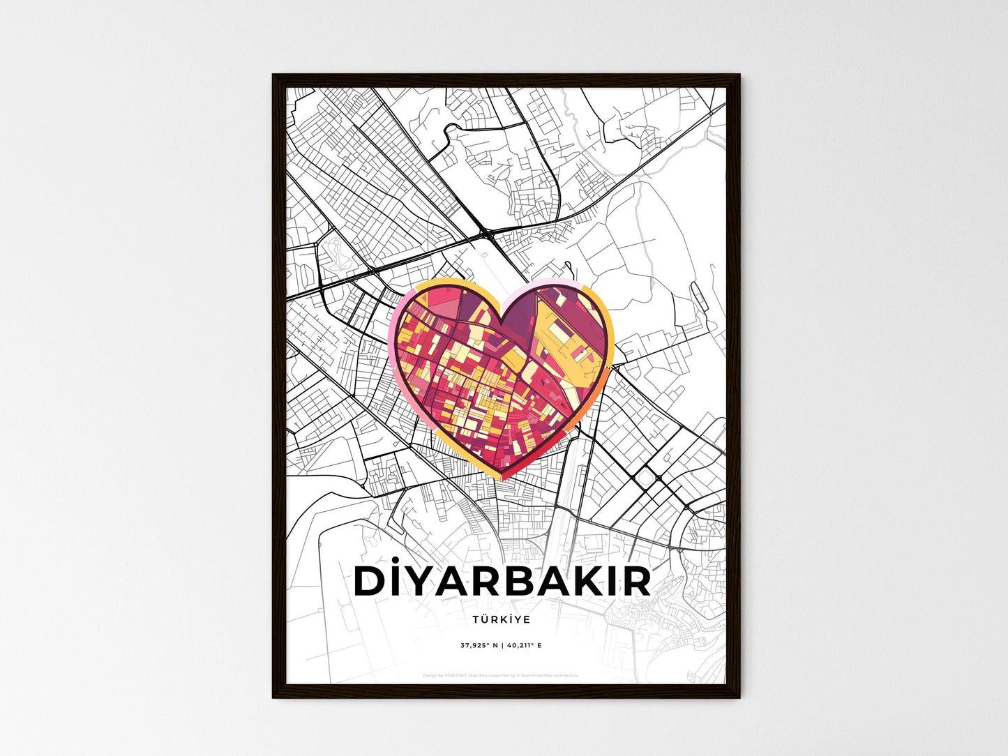 Diyarbakir Turkey wedding art map with heart icon