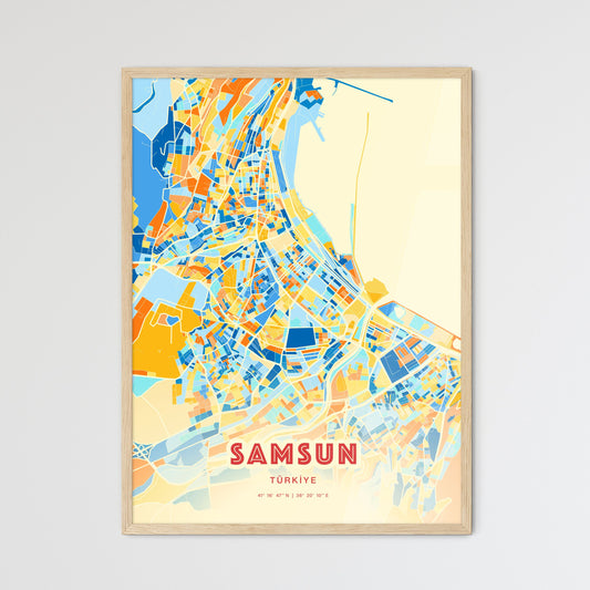 Colorful Samsun Turkey Fine Art Map Blue Orange