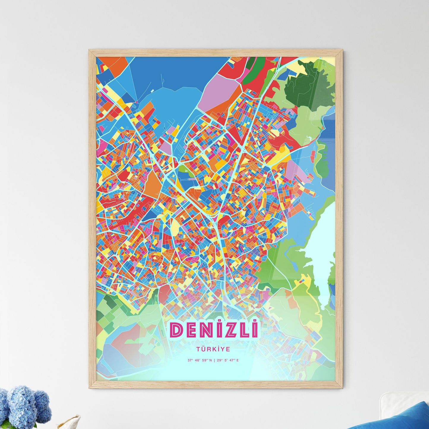 Colorful DENIZLI TURKEY Fine Art Map Crazy Colors