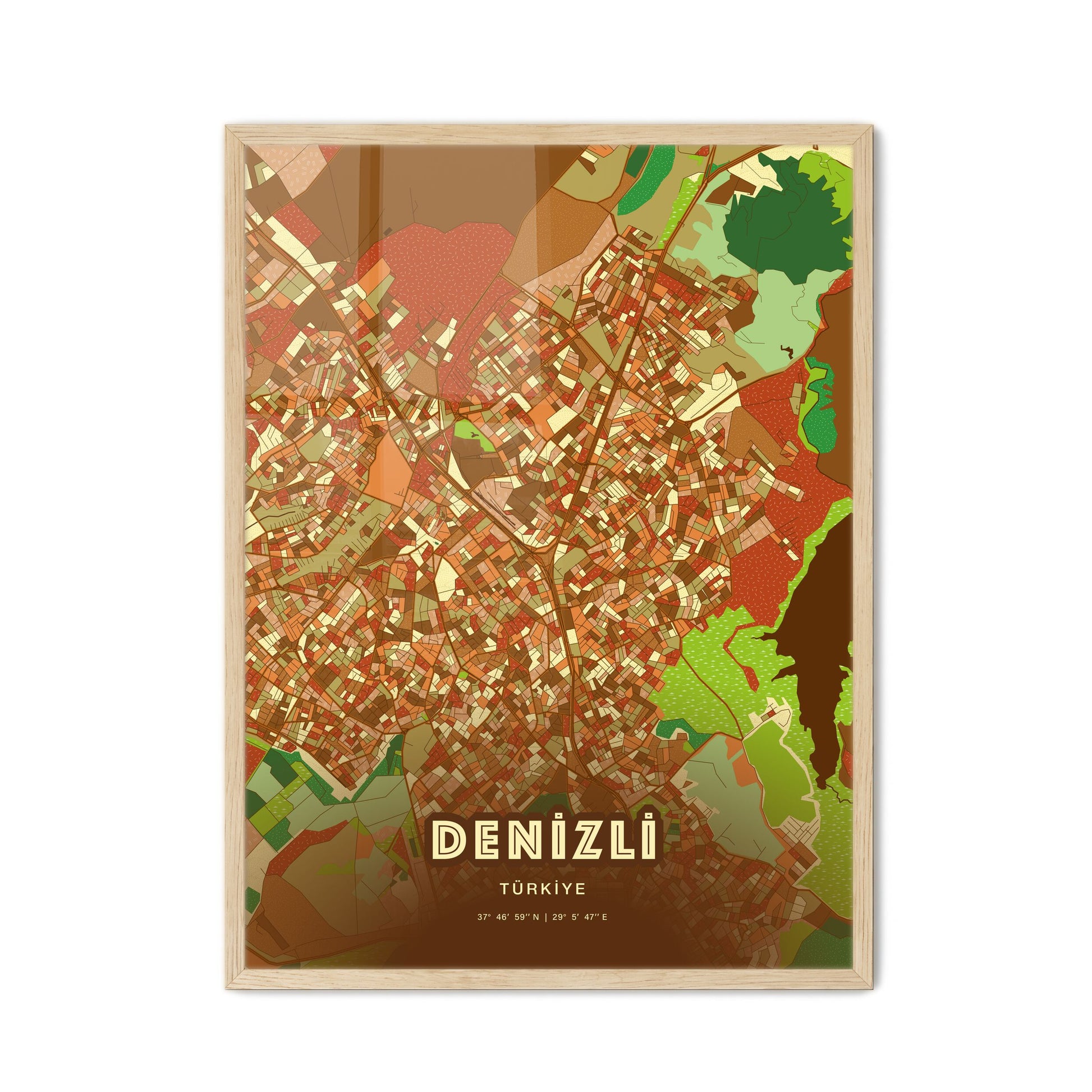 Colorful DENIZLI TURKEY Fine Art Map Farmhouse