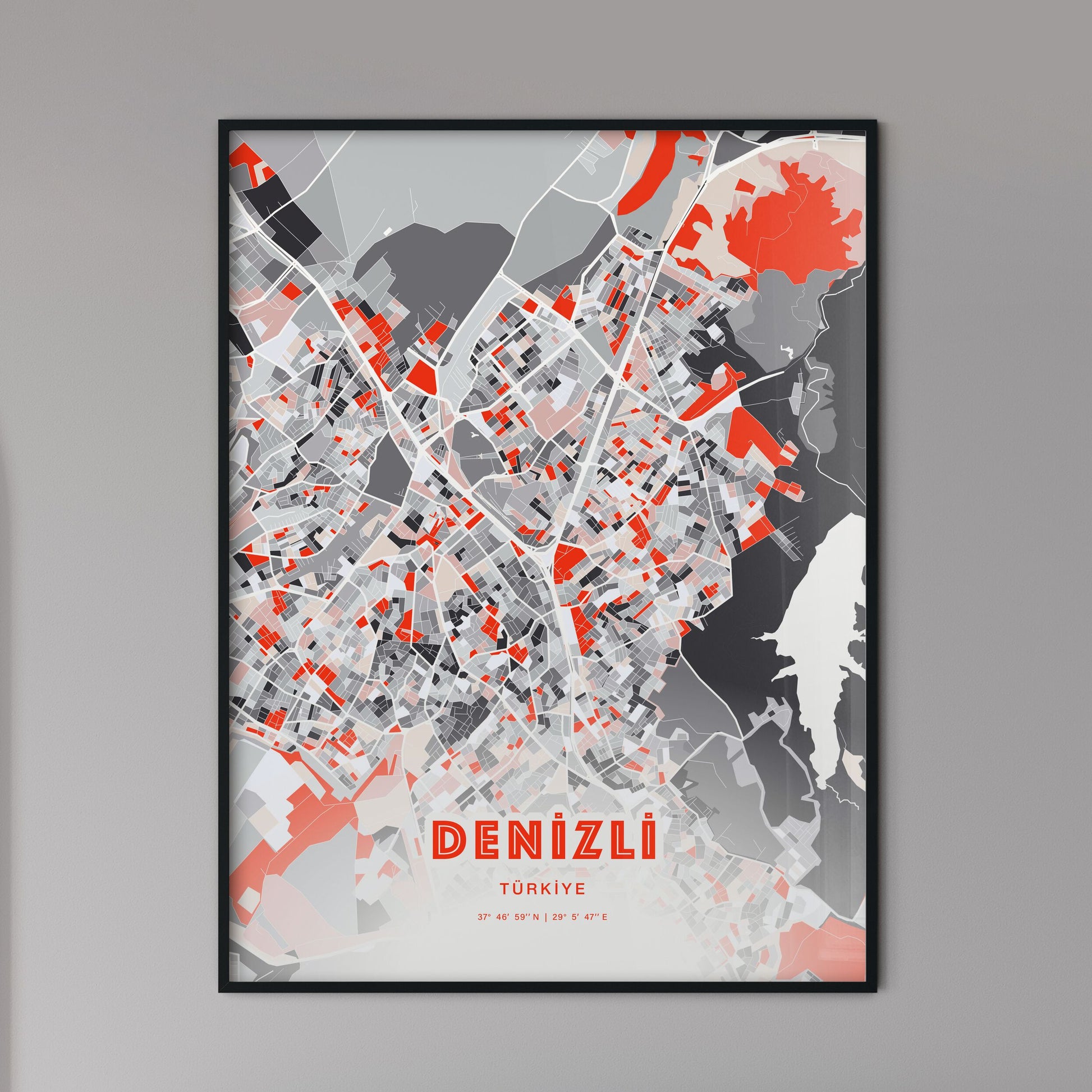 Colorful DENIZLI TURKEY Fine Art Map Modern