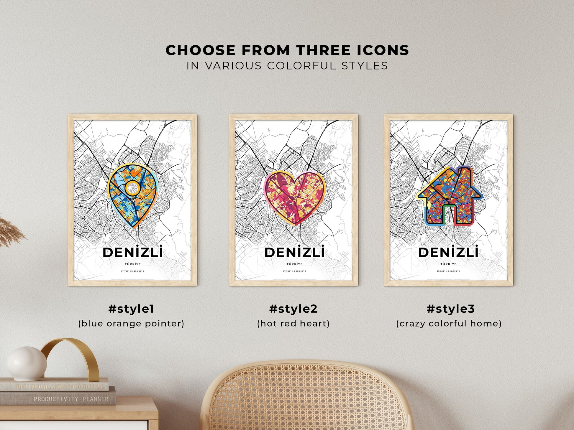 Denizli Turkey maps with colorful icons