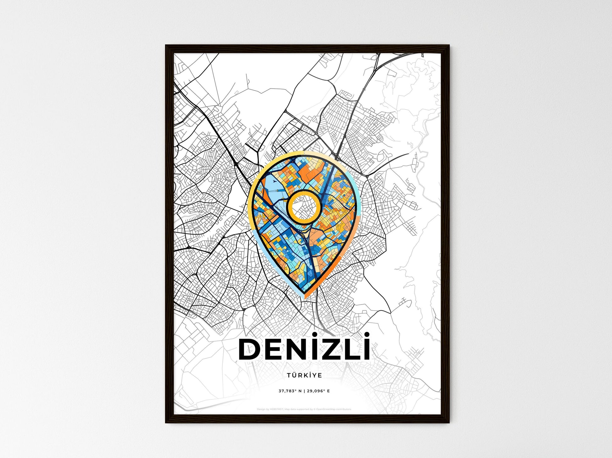 Denizli Turkey wedding art map with pointer icon