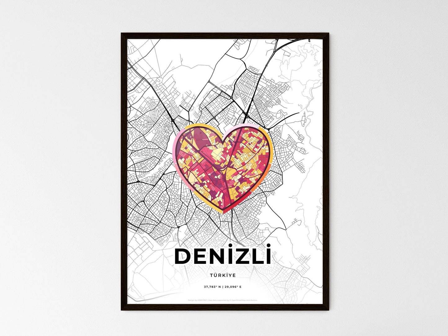 Denizli Turkey wedding art map with heart icon