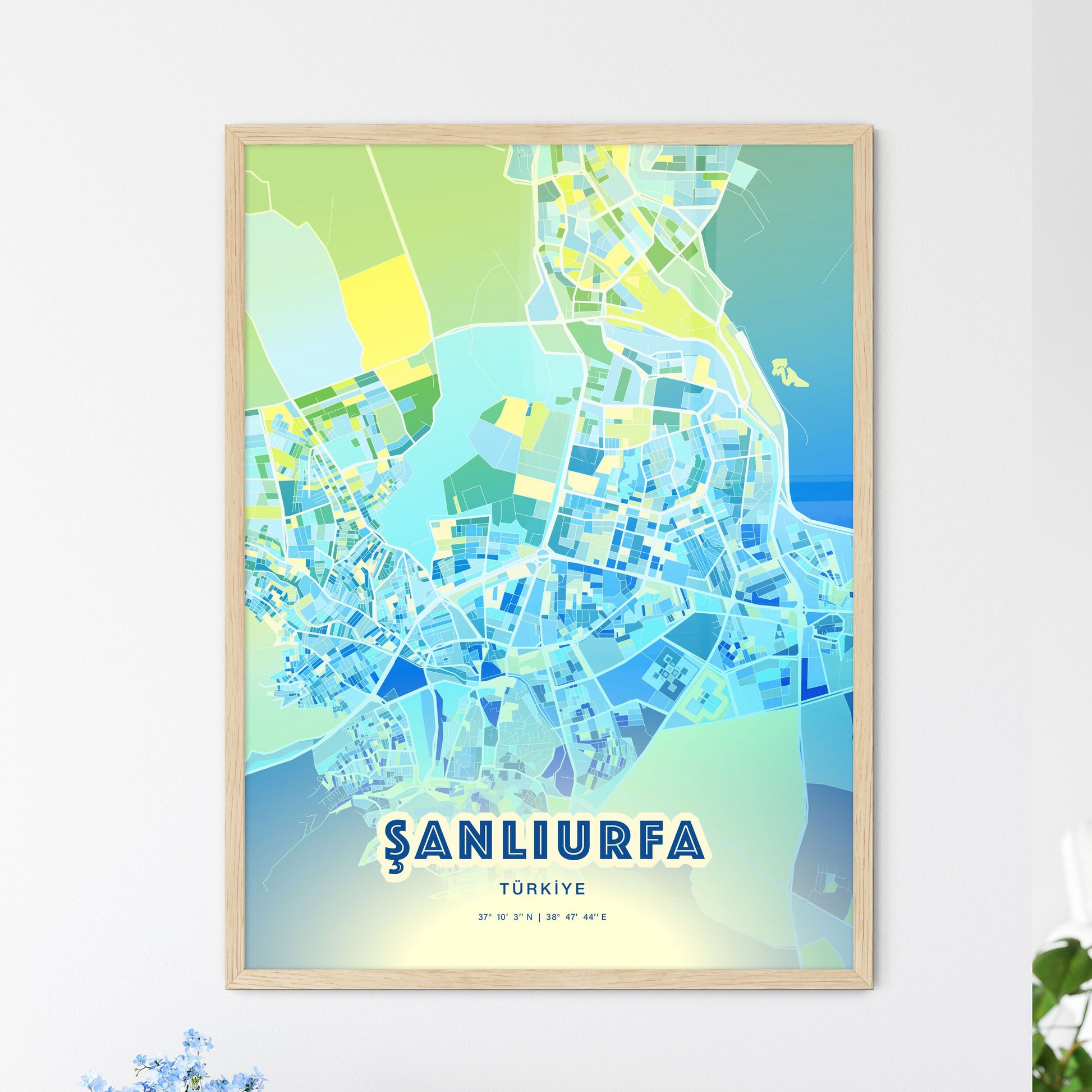 Colorful ŞANLIURFA TURKEY Fine Art Map Cool Blue