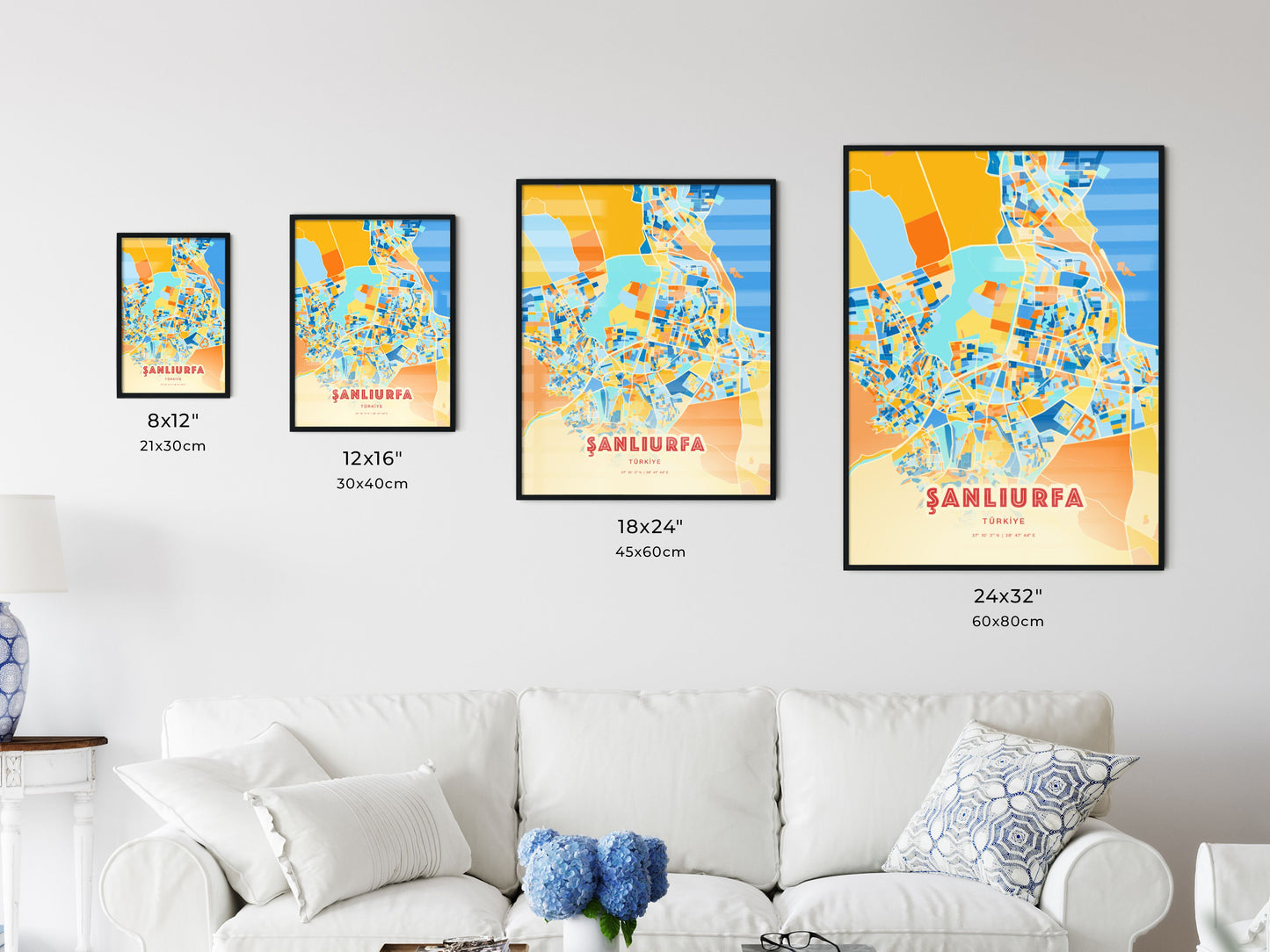 Colorful ŞANLIURFA TURKEY Fine Art Map Blue Orange