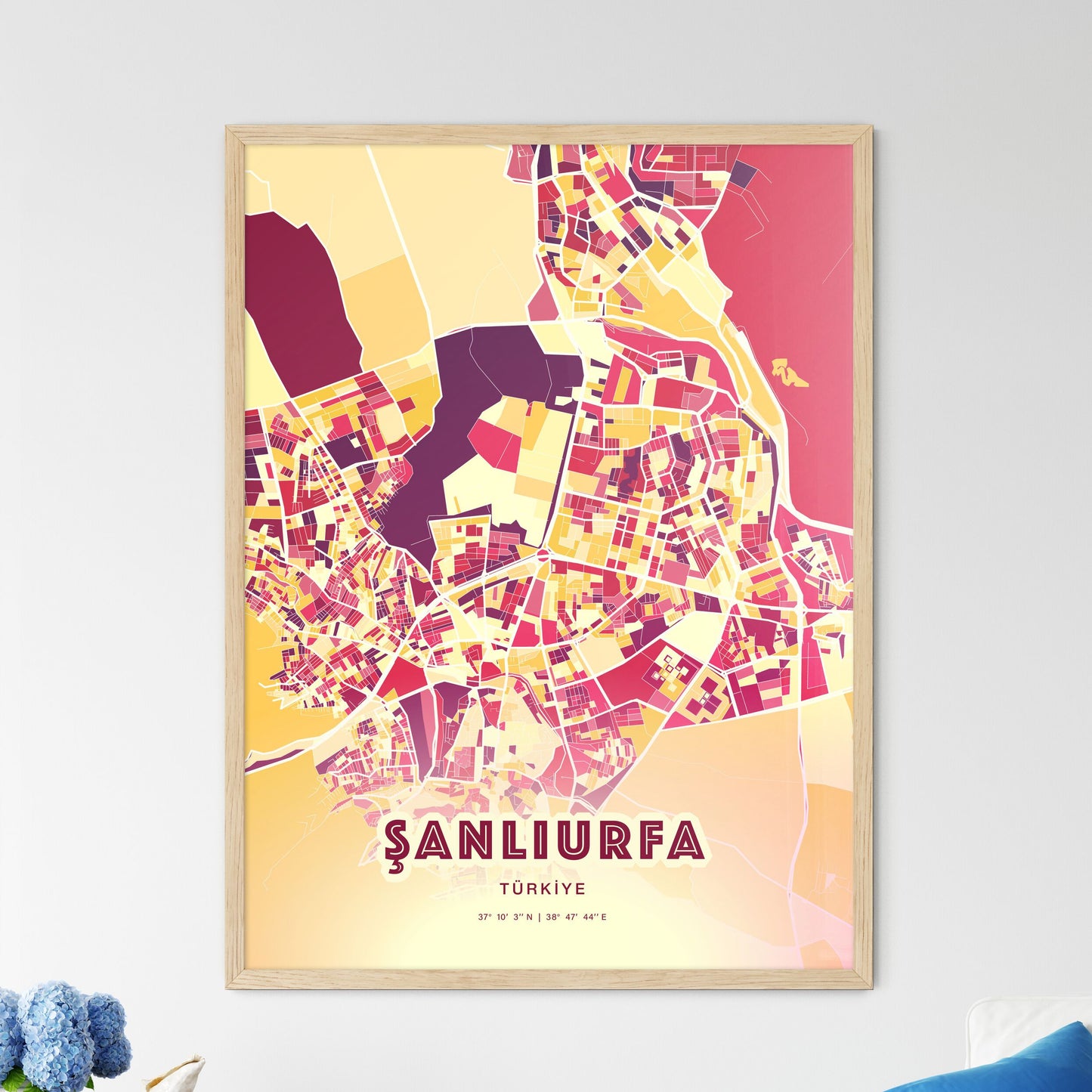 Colorful ŞANLIURFA TURKEY Fine Art Map Hot Red