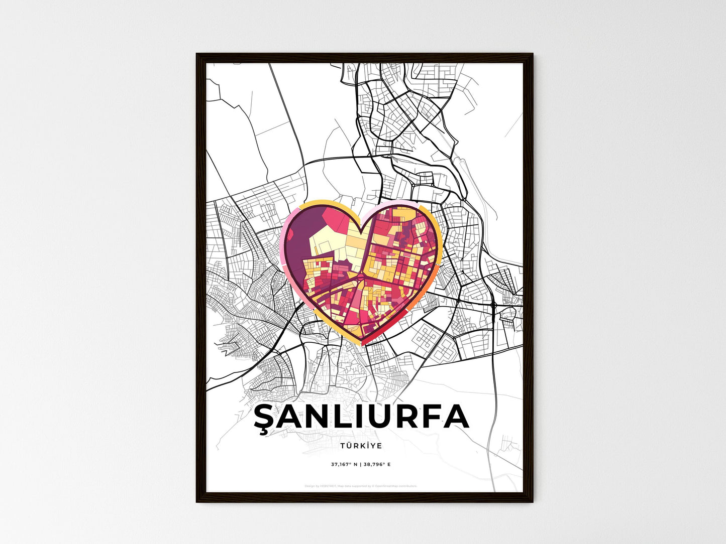 Şanliurfa Turkey wedding art map with heart icon