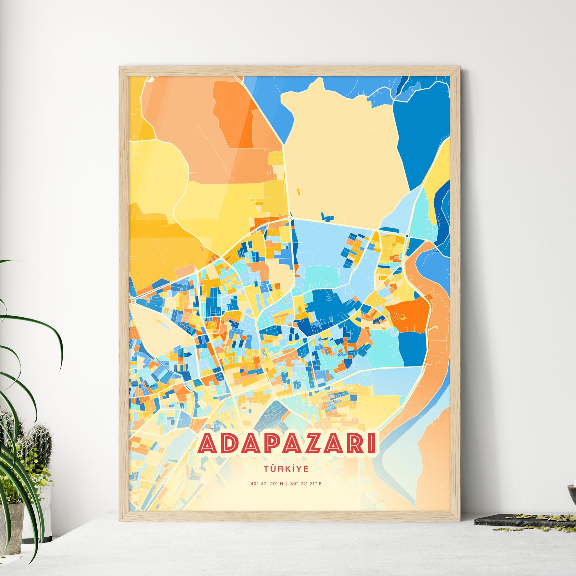 Colorful ADAPAZARI TURKEY Fine Art Map Blue Orange