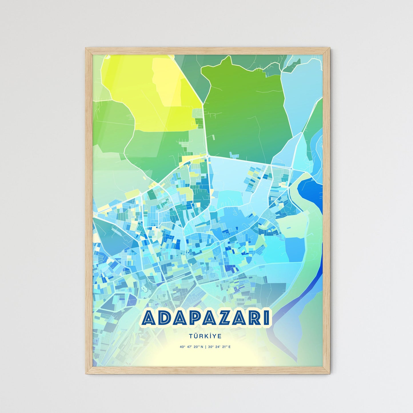 Colorful ADAPAZARI TURKEY Fine Art Map Cool Blue