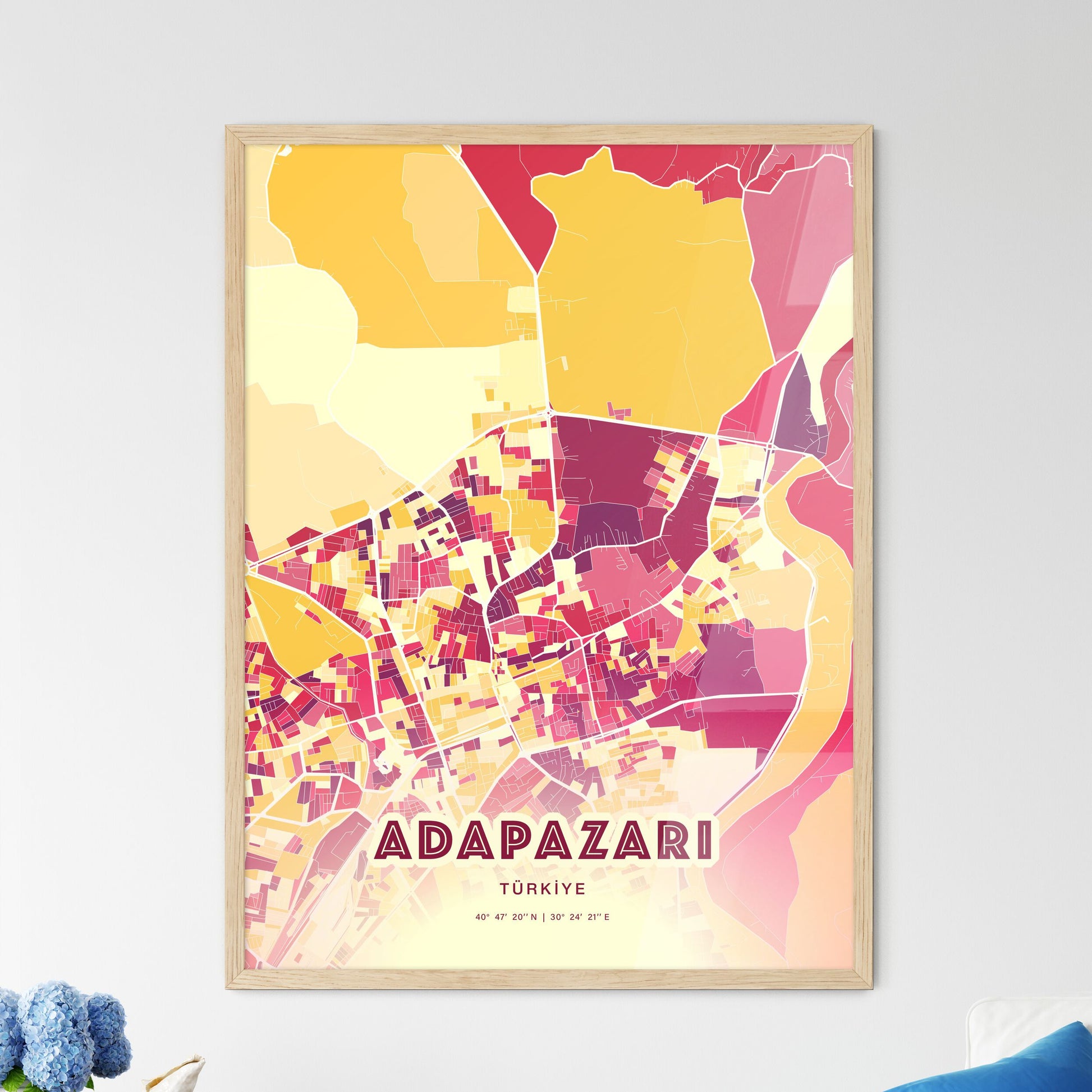 Colorful ADAPAZARI TURKEY Fine Art Map Hot Red