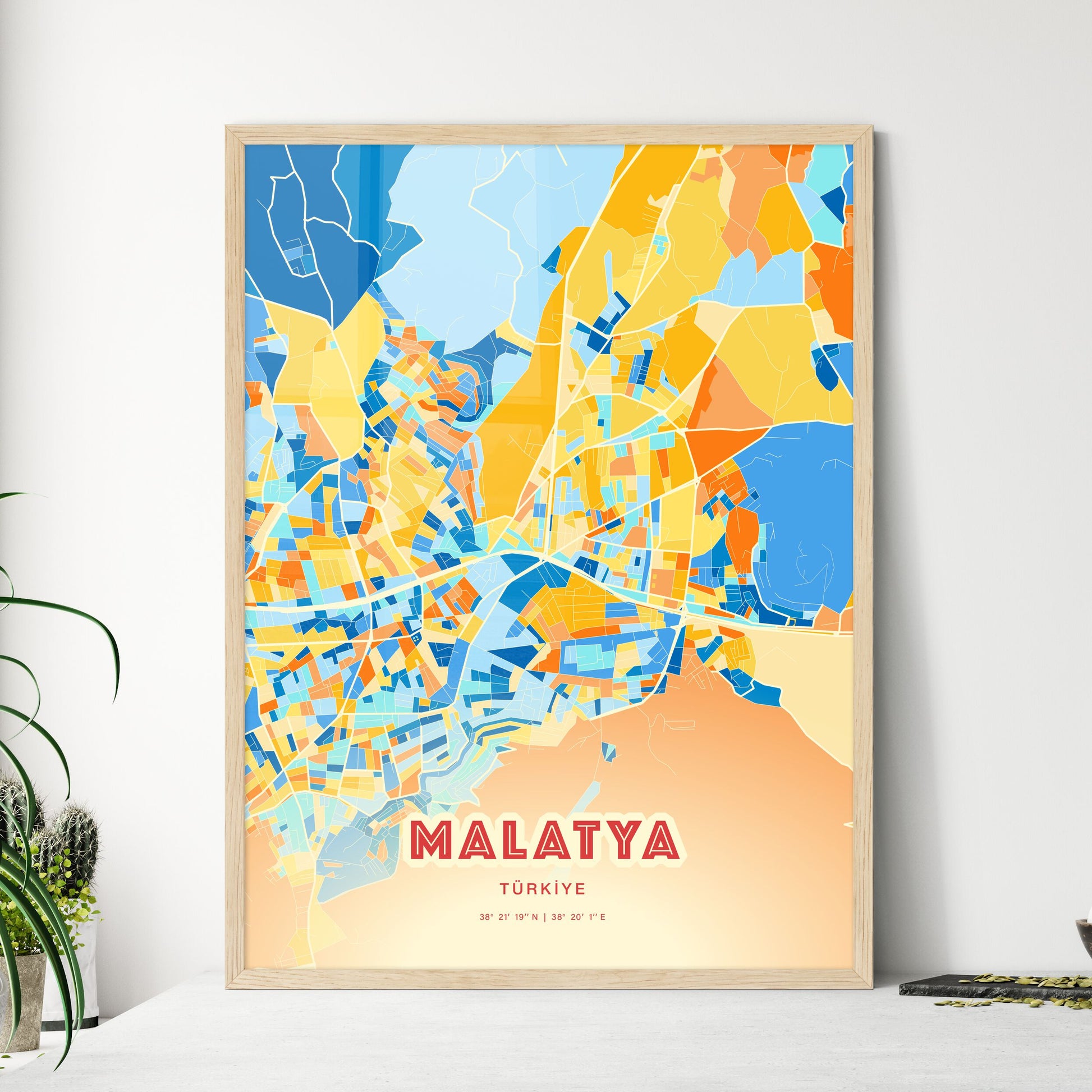 Colorful MALATYA TURKEY Fine Art Map Blue Orange