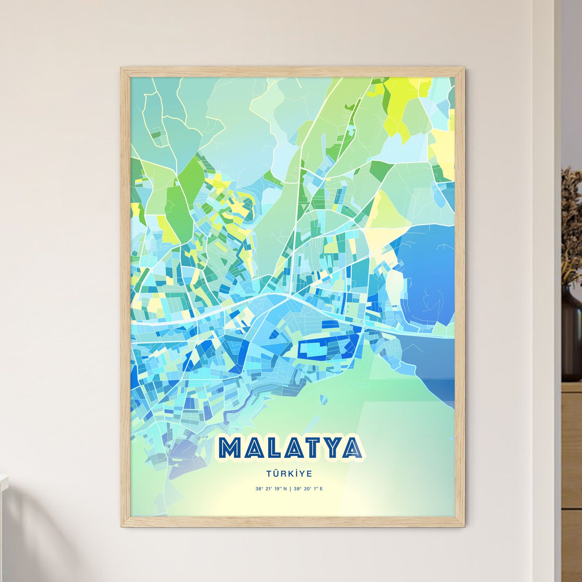 Colorful MALATYA TURKEY Fine Art Map Cool Blue