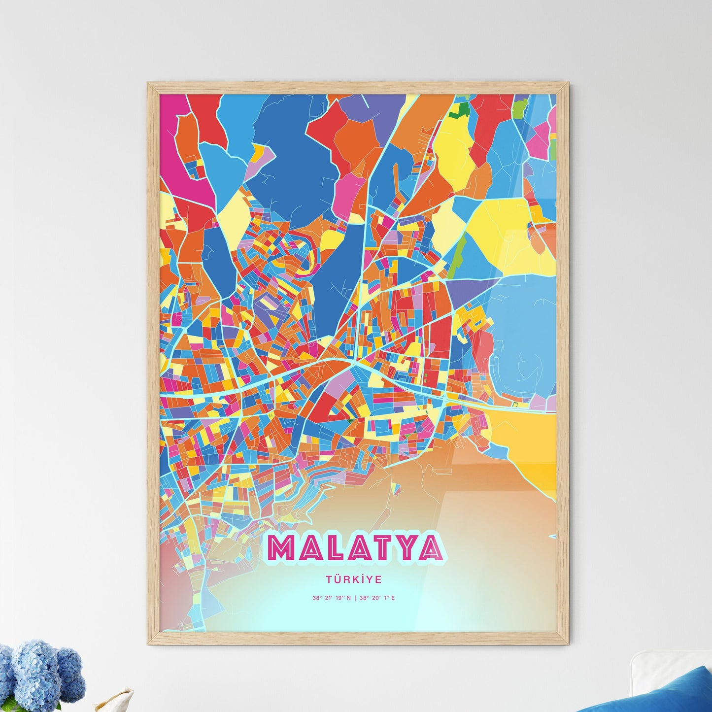 Colorful MALATYA TURKEY Fine Art Map Crazy Colors