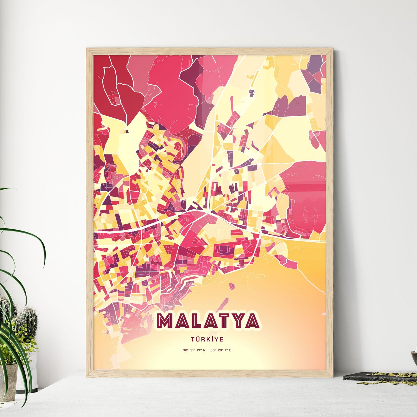 Colorful MALATYA TURKEY Fine Art Map Hot Red