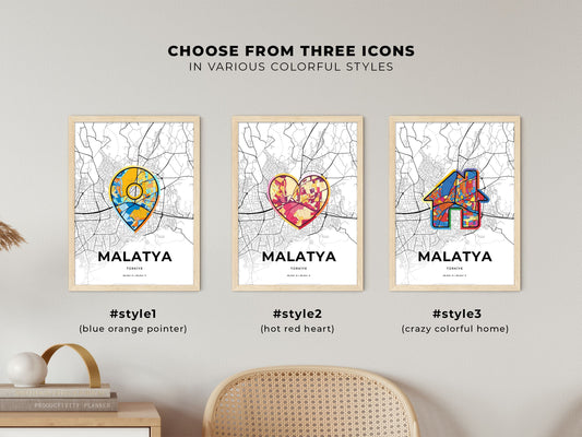 Malatya Turkey maps with colorful icons