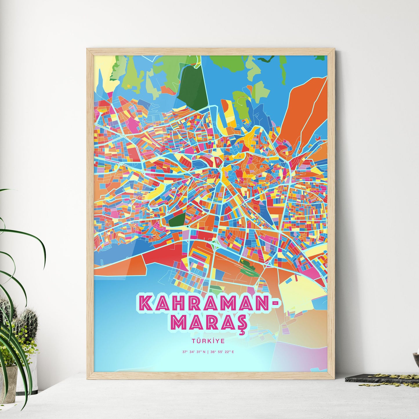 Colorful KAHRAMANMARAŞ TURKEY Fine Art Map Crazy Colors